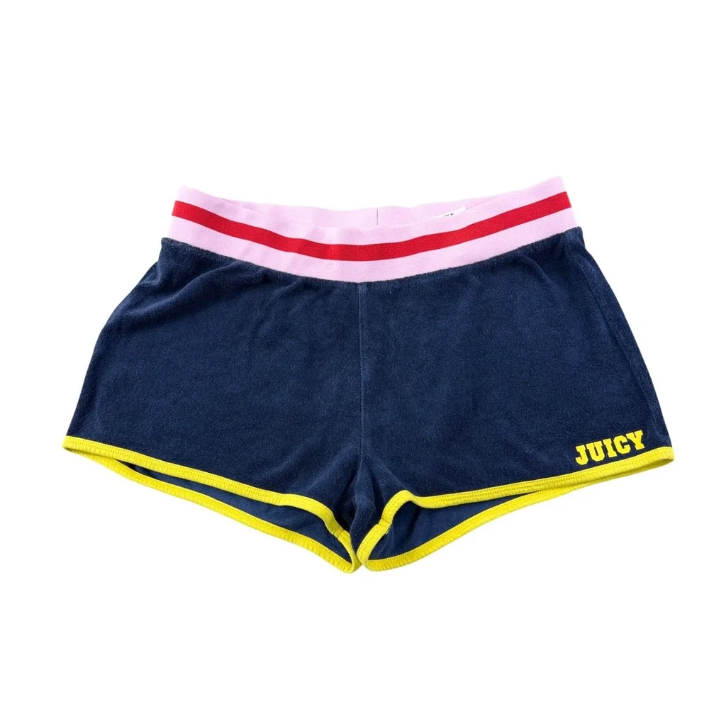 Juicy Couture Shorts Women Size M Navy Blue Velour Dolphin Y2K Sporty Coquette